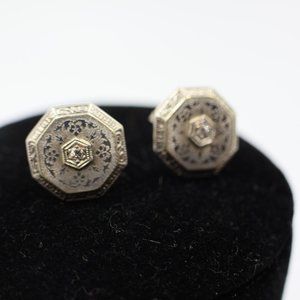 Vintage 14K White Gold and Diamond Earrings